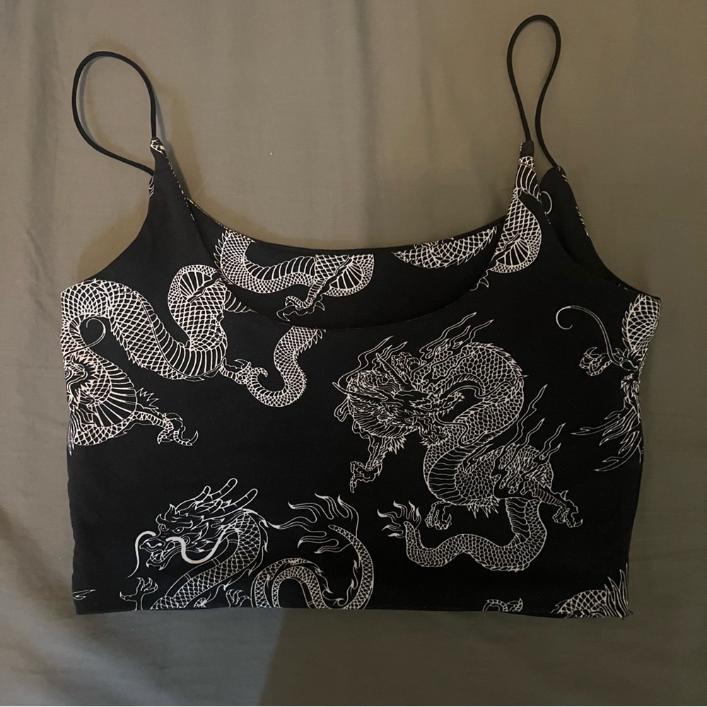 Black dragon printed top